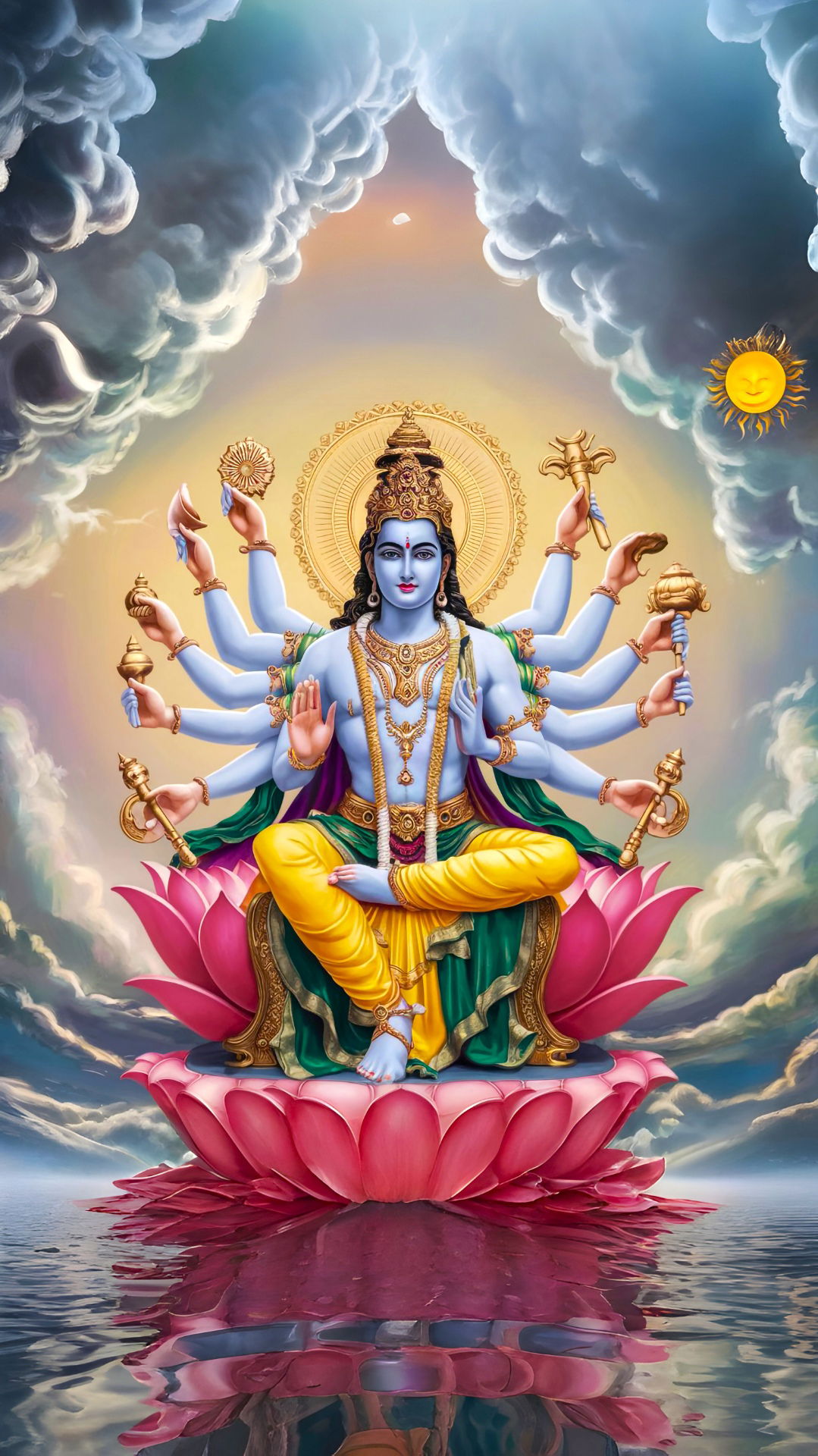 Lord Vishnu on a lotus flower