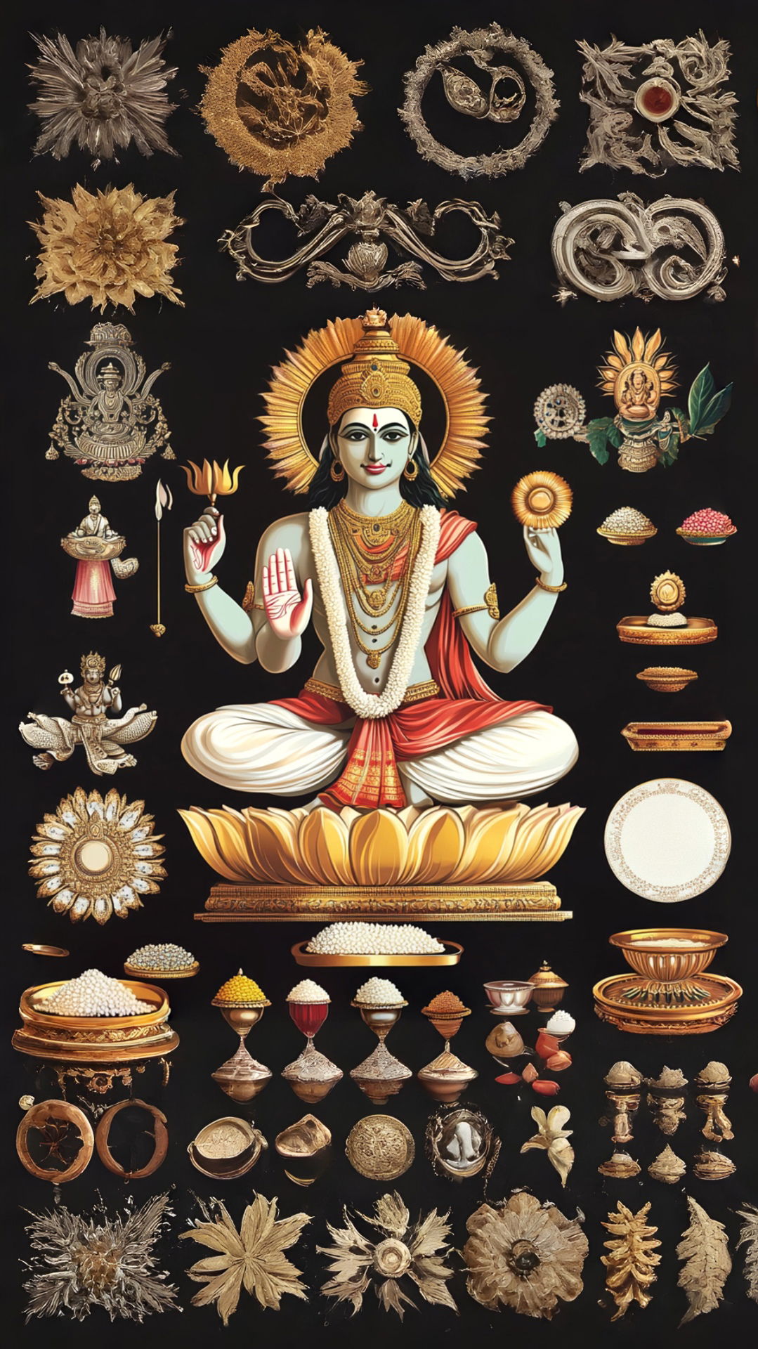 Lord Vishnu seated on a lotus