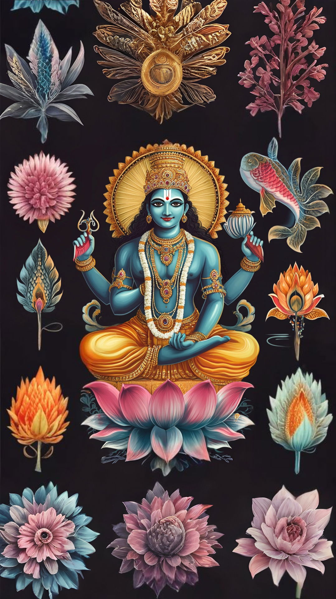 Lord Vishnu seated on lotus flower