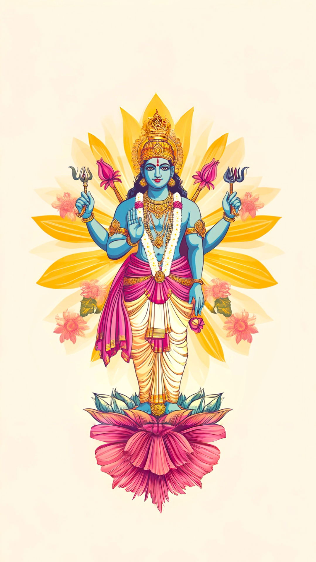Lord Vishnu amidst lotus blooms