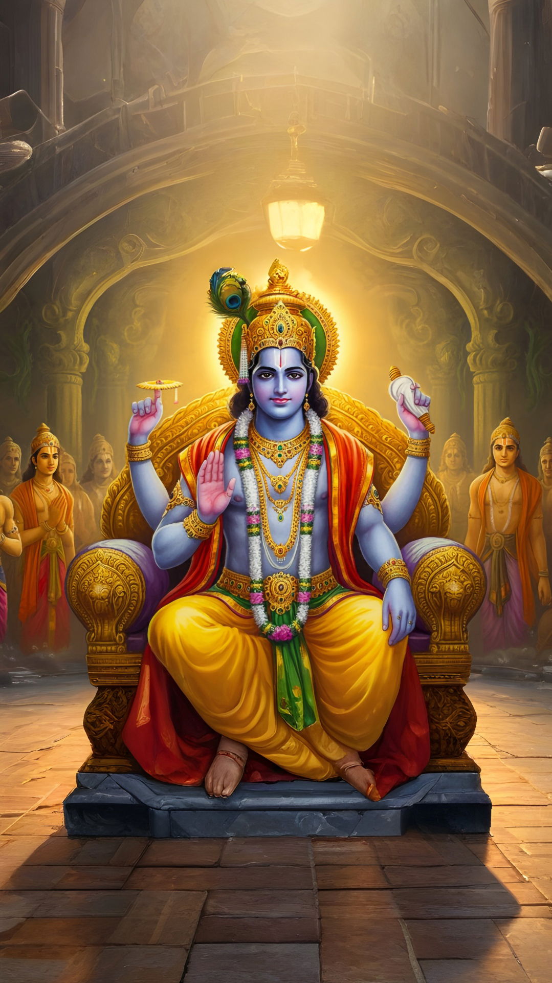 Lord Vishnu seated on a throne