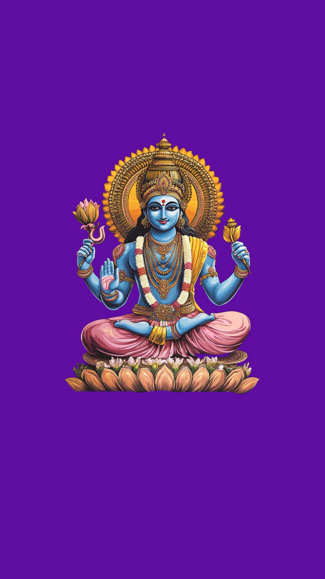 Lord Vishnu seated on lotus flower