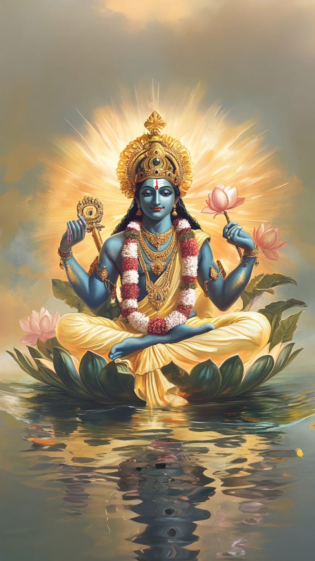 Vishnu seated on lotus flower