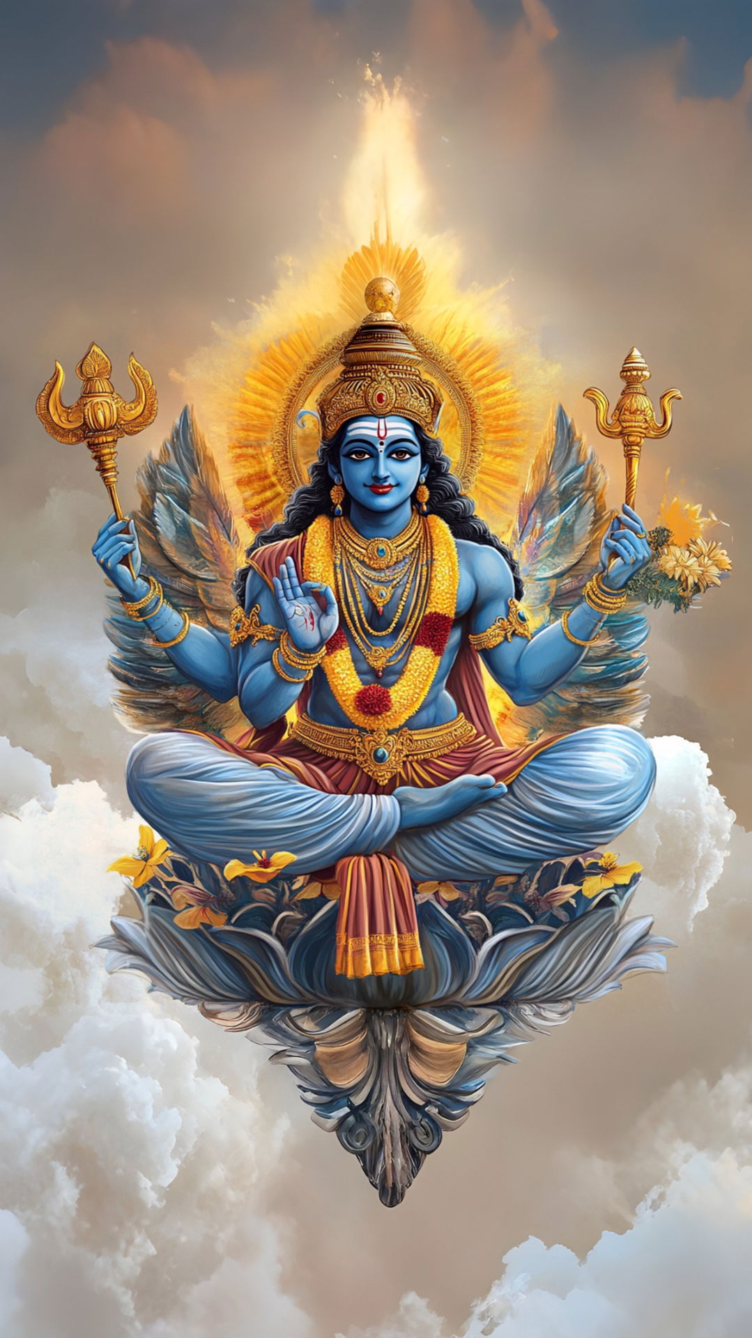 Lord Vishnu radiating divine light.