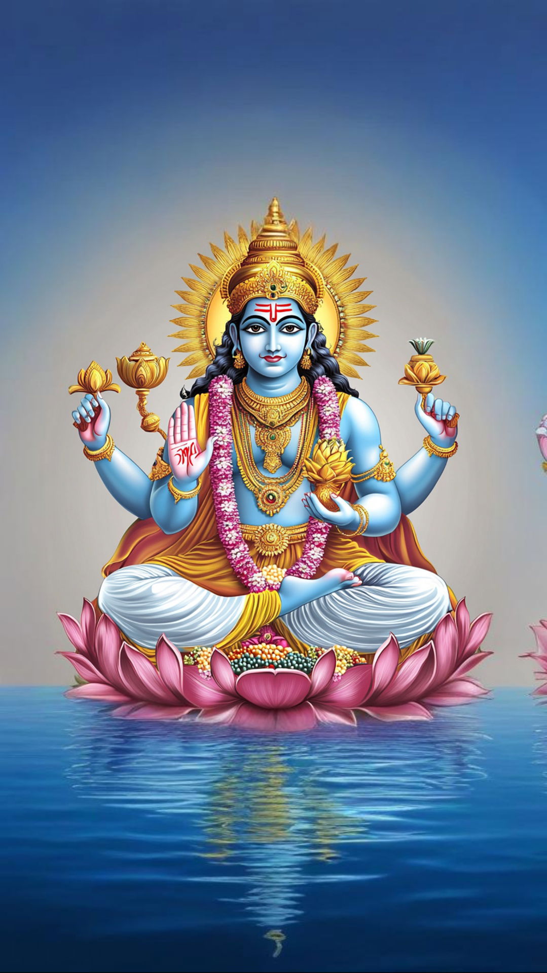 Lord Vishnu meditating on a lotus