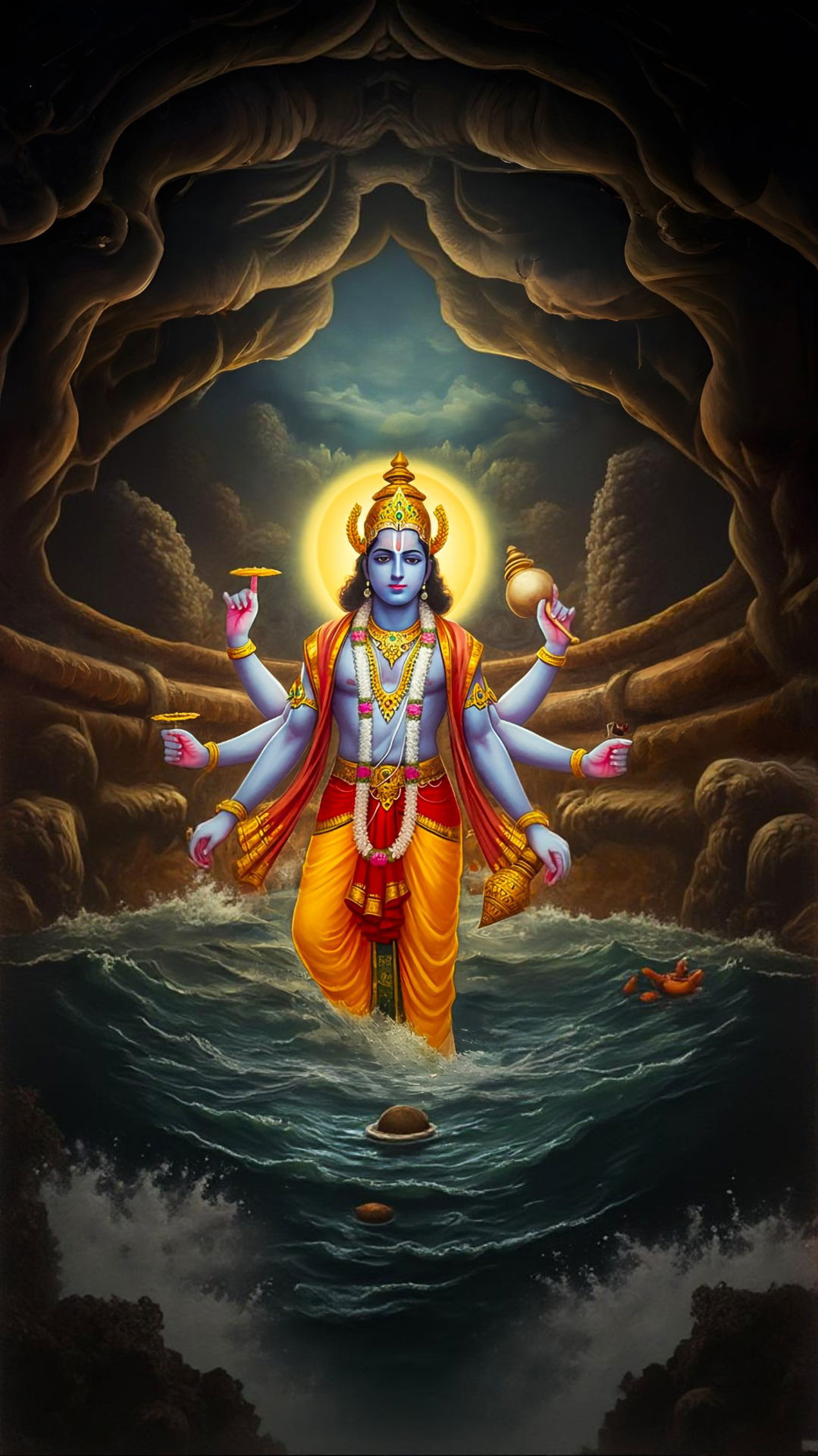 Lord Vishnu emerging from cosmic ocean