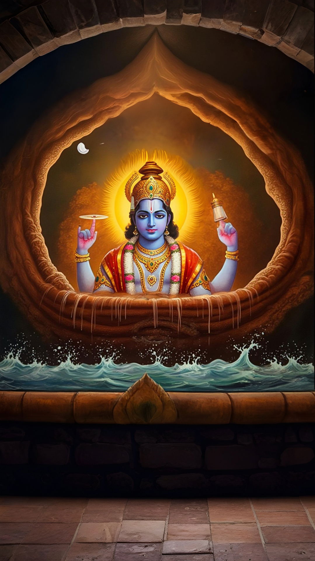 Lord Vishnu emerging from cosmic ocean