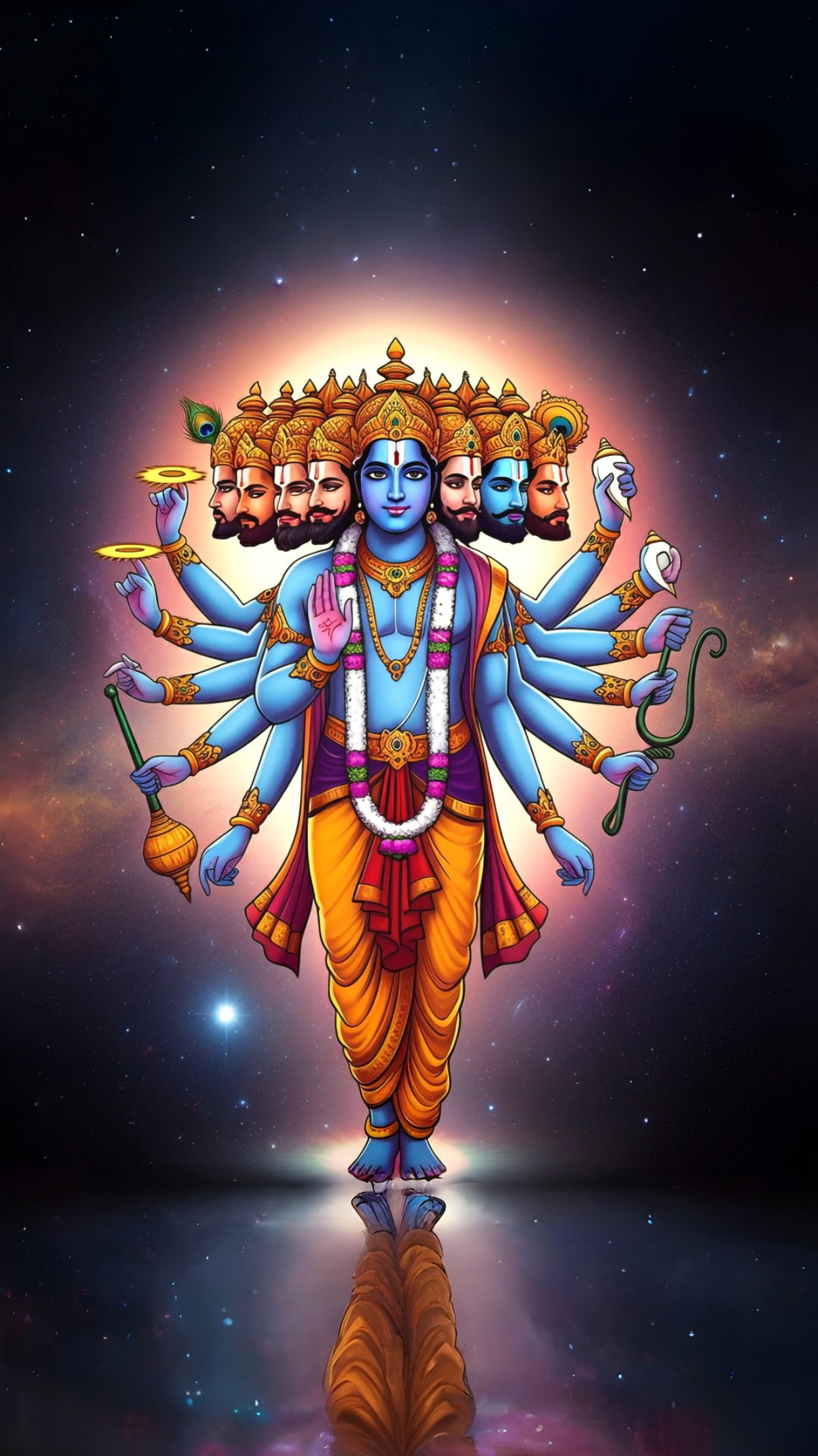Lord Vishnu amidst a cosmic galaxy