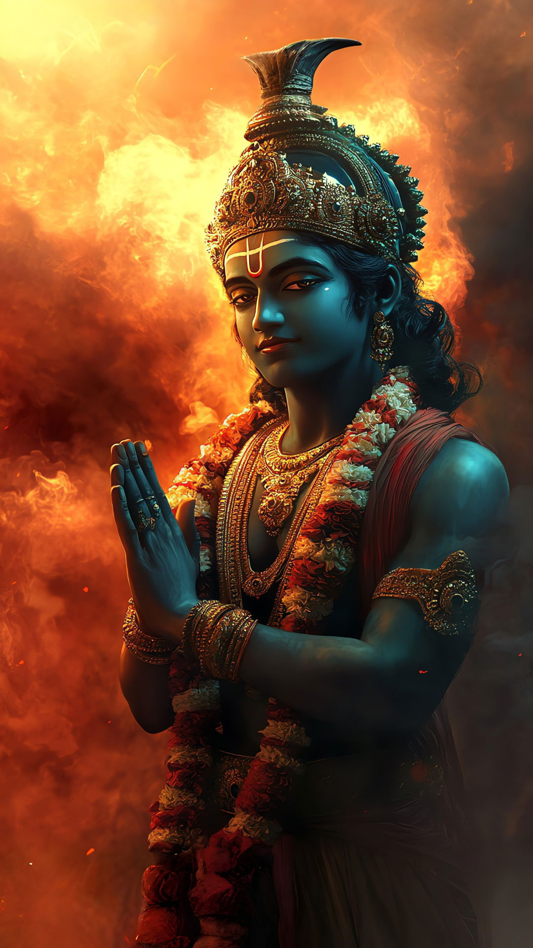 Lord Vishnu in prayerful pose.