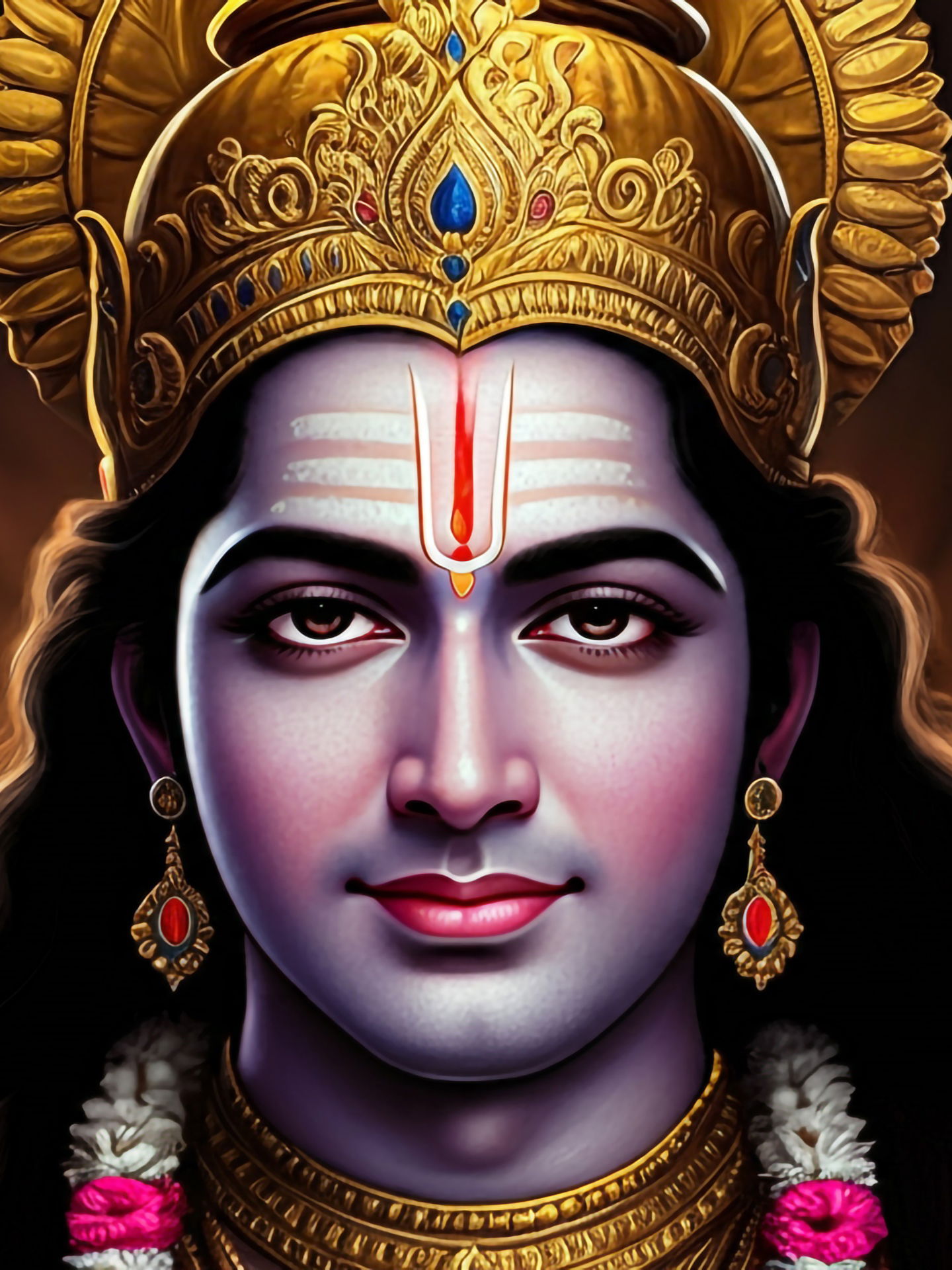 Lord Vishnu divine face closeup portrait