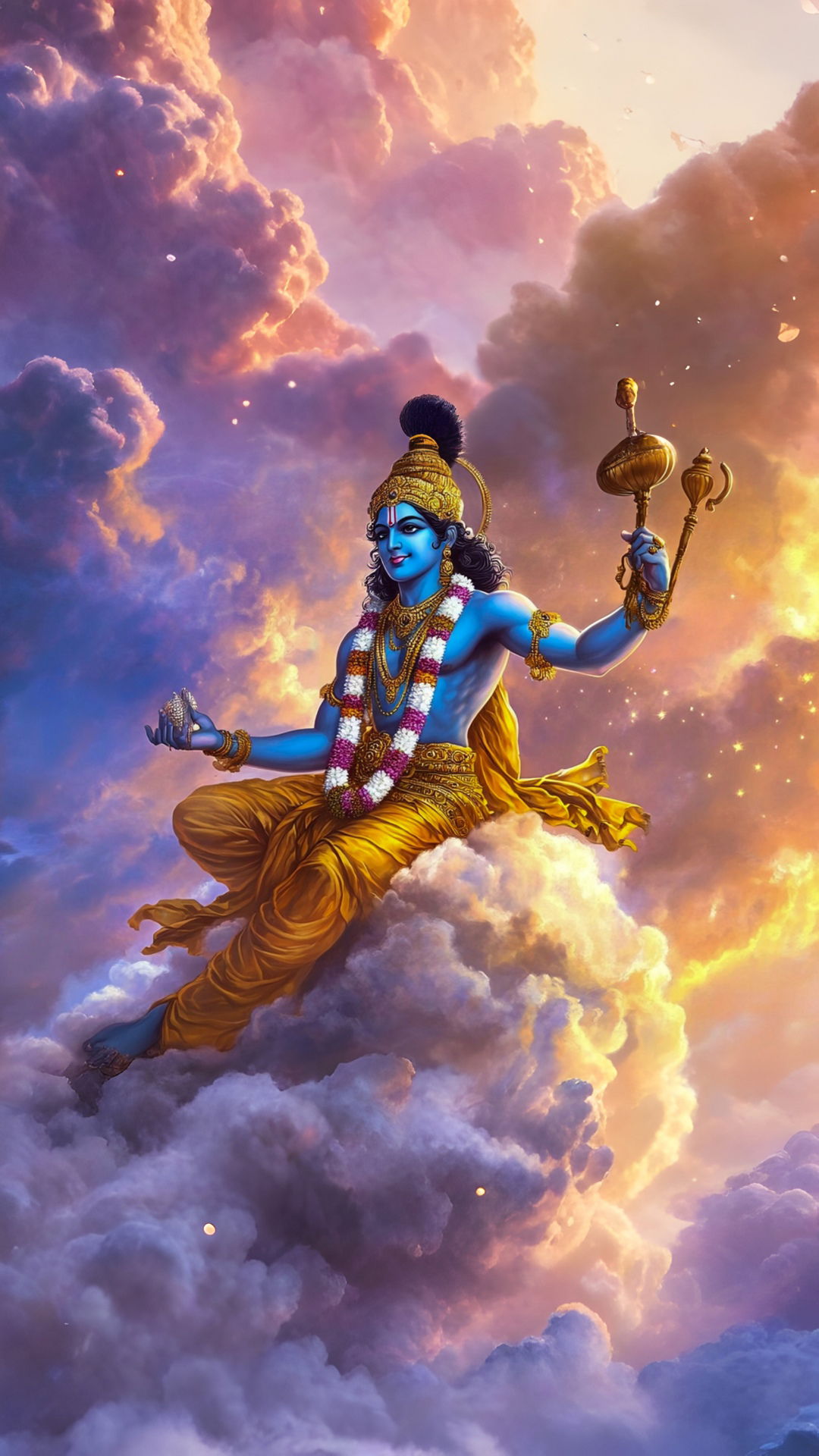 Lord Krishna amidst colorful clouds