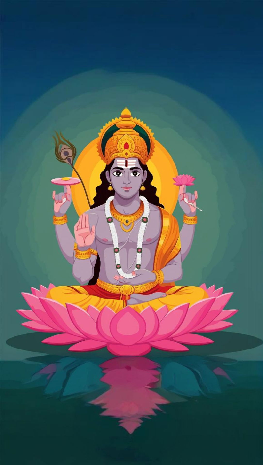 Lord Vishnu seated on lotus flower
