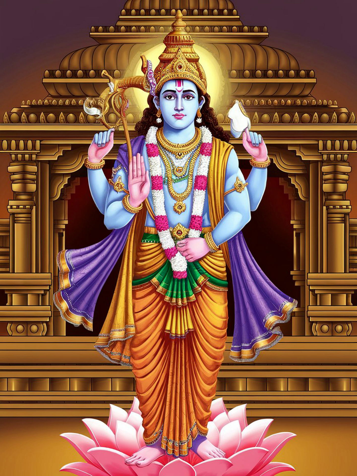 Lord Vishnu standing on lotus flower