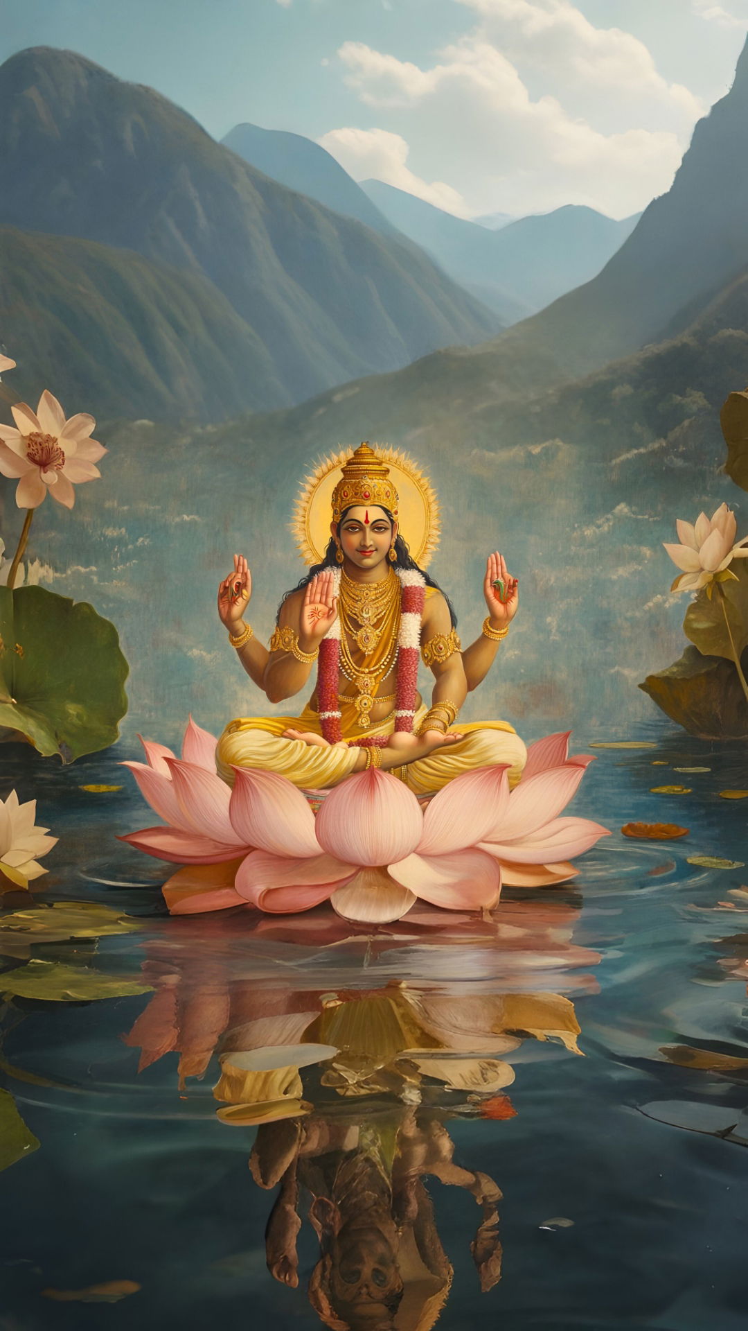 Vishnu on a lotus flower, serene