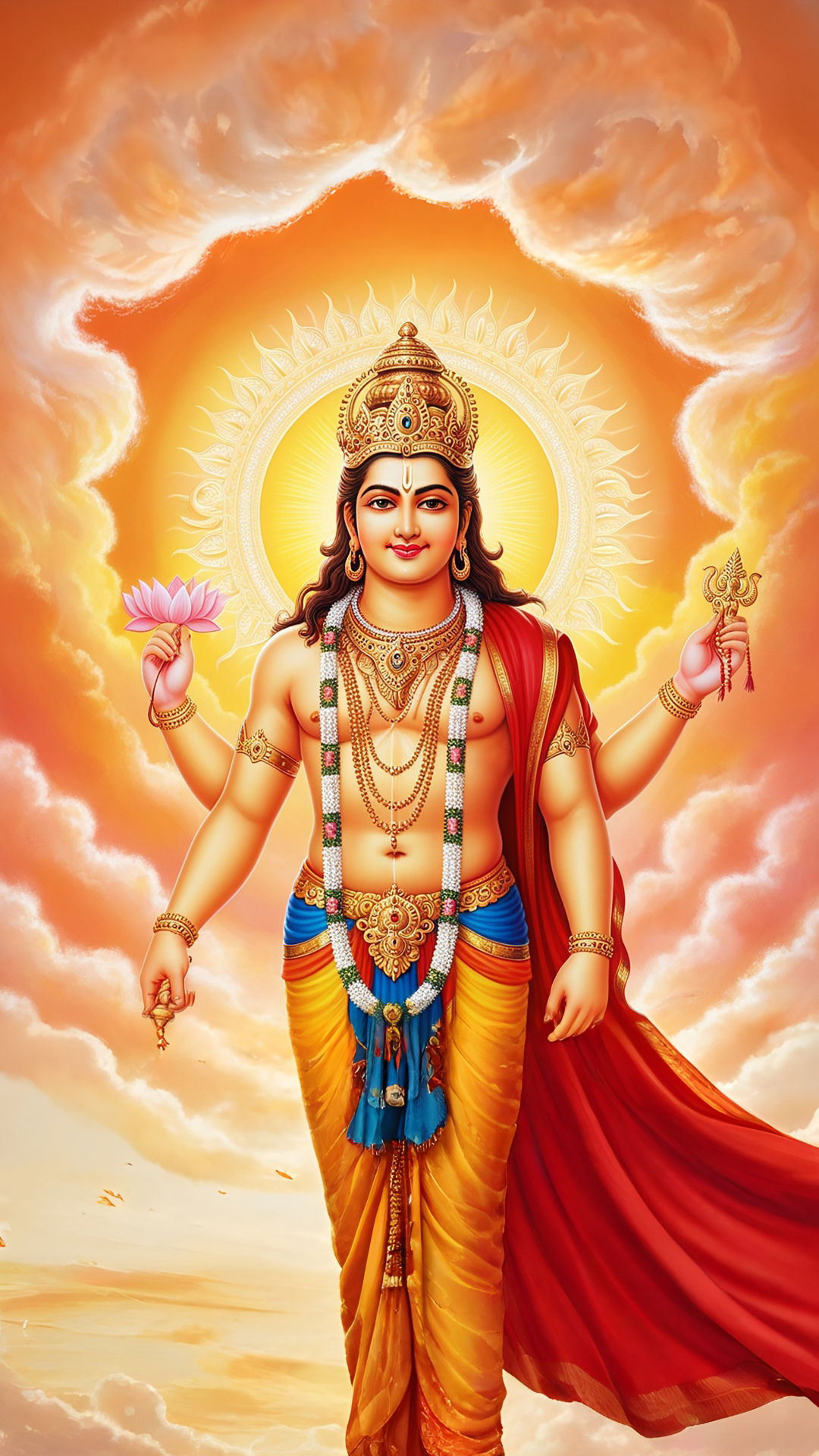 Lord Vishnu holding lotus and conch.