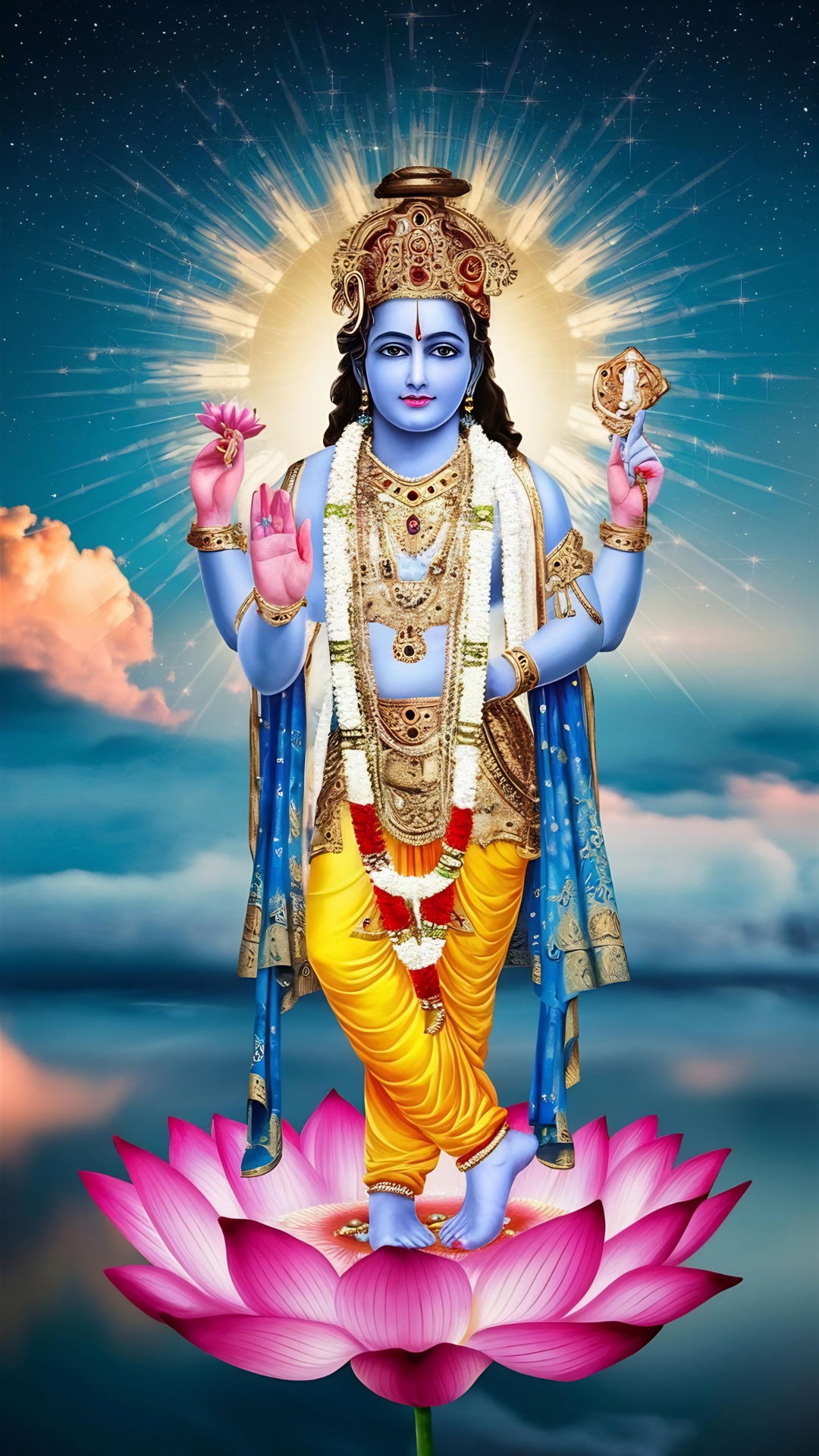 Lord Vishnu standing on lotus flower