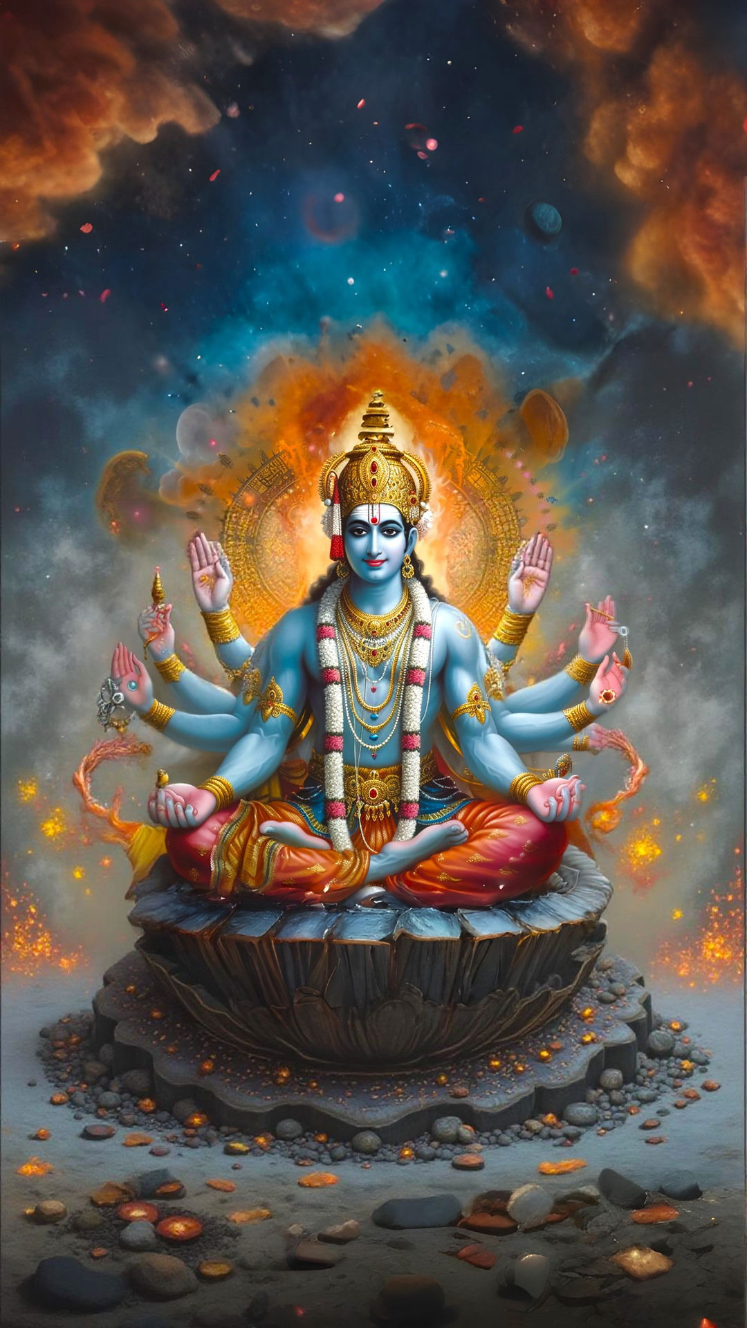 Lord Vishnu seated on lotus flower