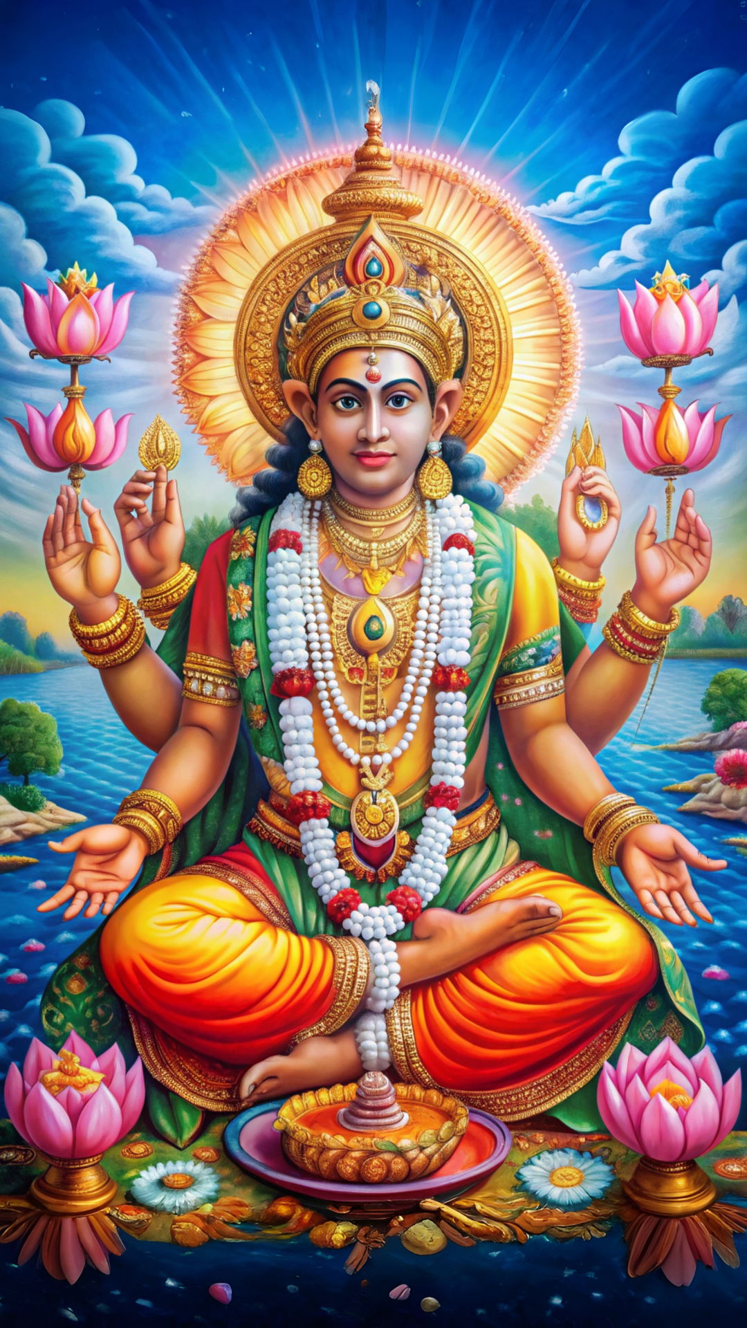 Lord Vishnu seated on lotus flower