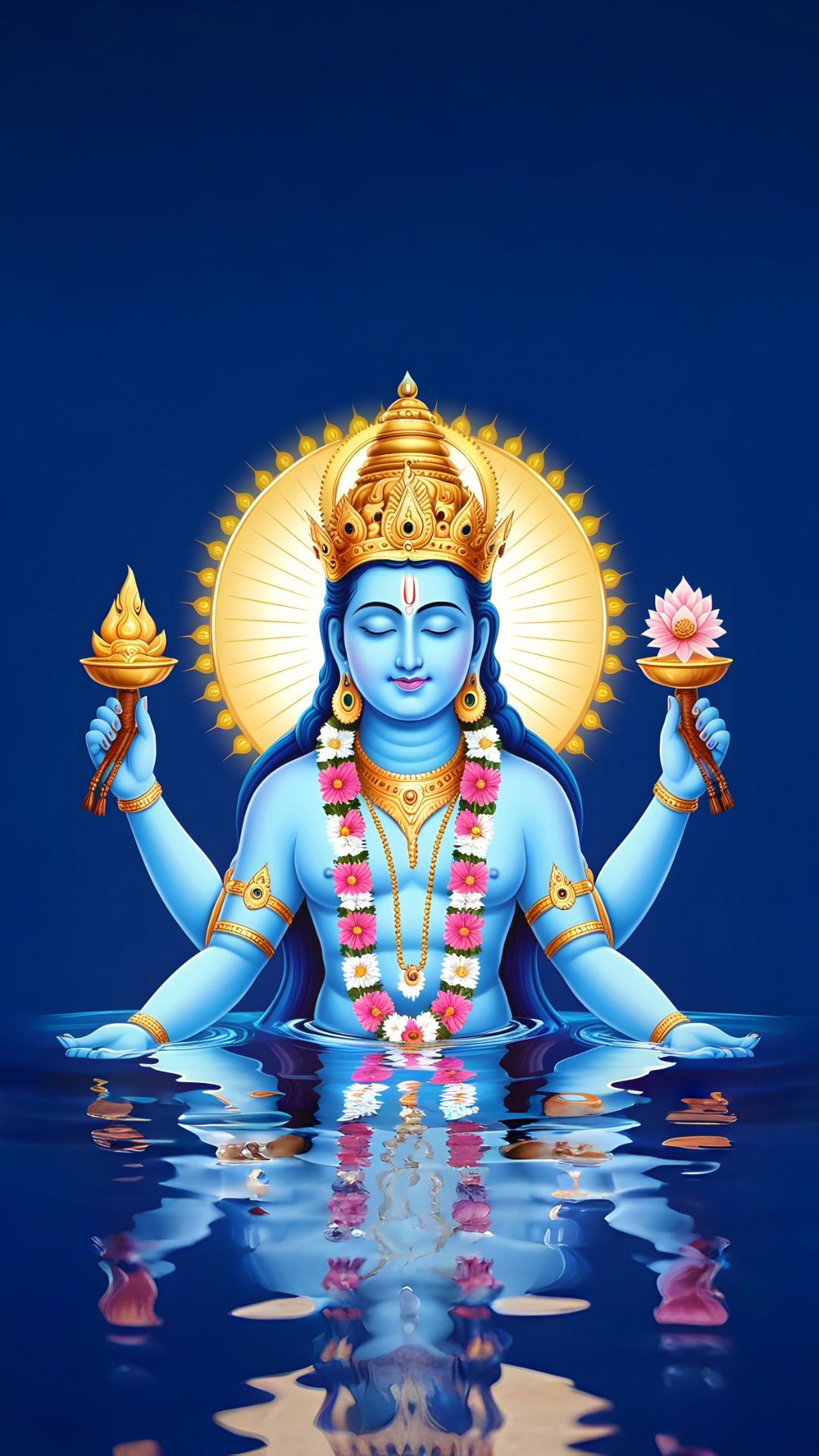 Lord Vishnu meditating in cosmic waters