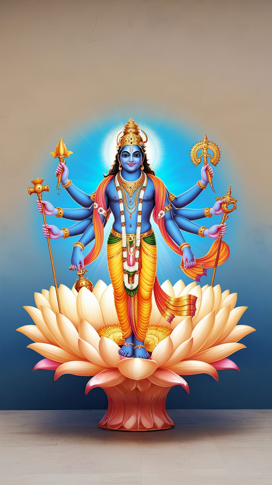 Lord Vishnu seated on a lotus.