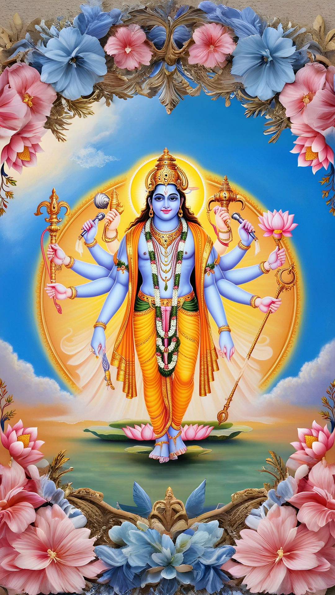 Lord Vishnu with lotus and attributes