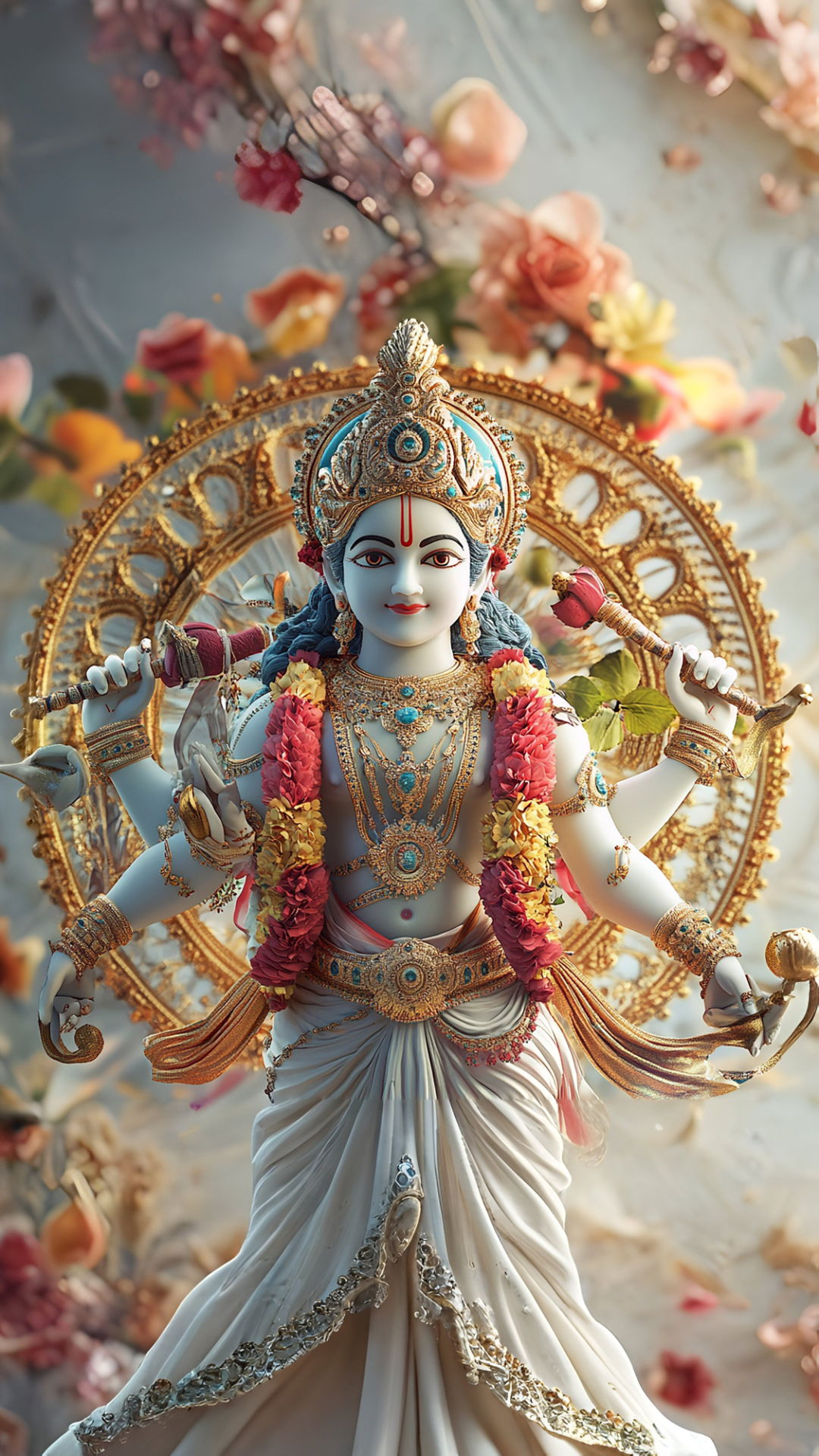 Lord Vishnu holds sacred divine objects