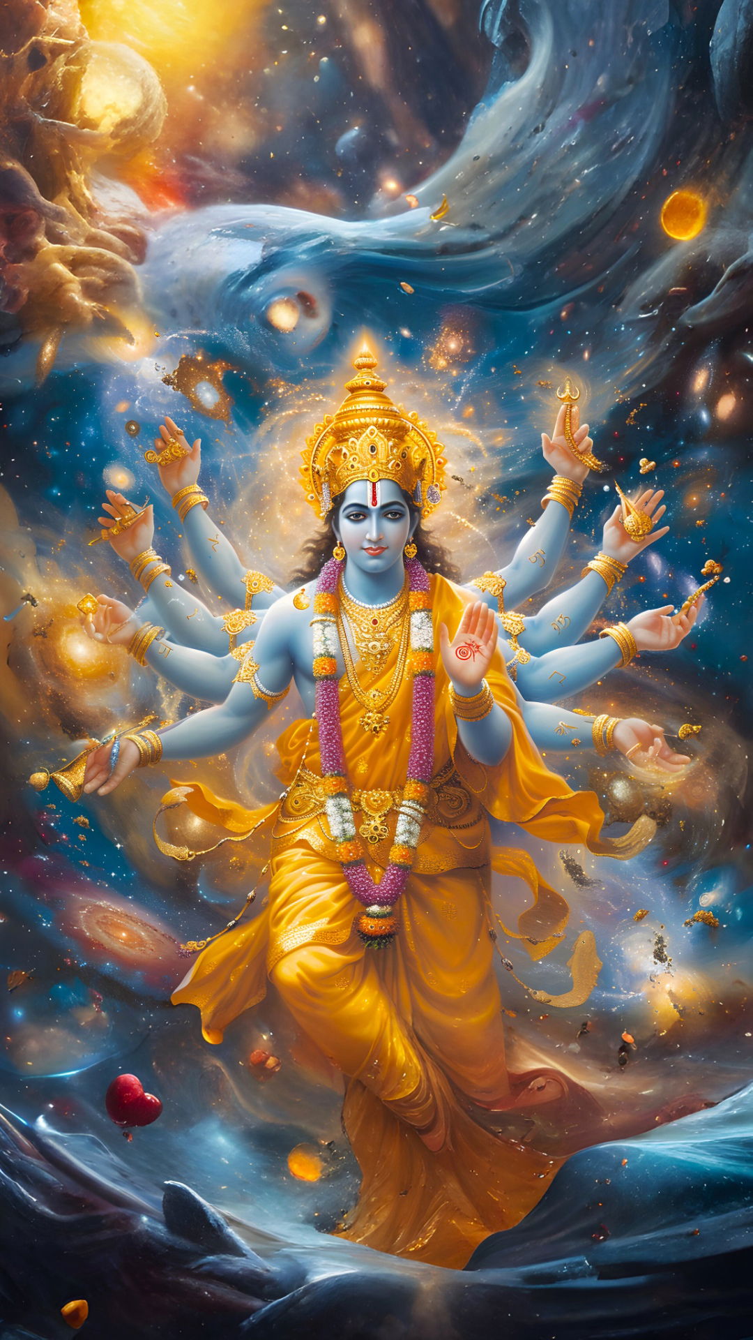 Lord Vishnu amidst the cosmic universe.