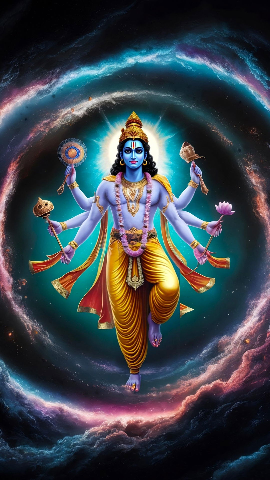 Lord Vishnu amidst cosmic galaxies